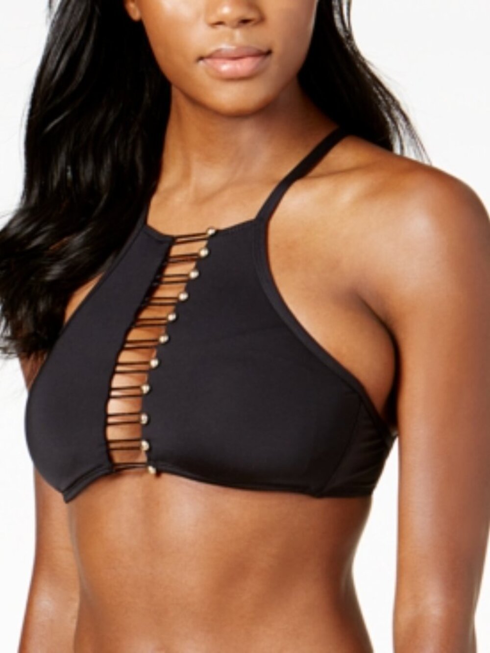 Kenneth Cole New York Womens High Neck Cutout Bikini Top